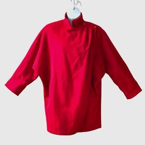 VINTAGE 80s Saks 5th Ave Portrait by Stevens Red Wool Wrap Front Coat Size Large